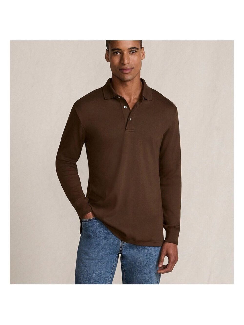 Lands' End Brown Long Sleeve Polo Shirt LT